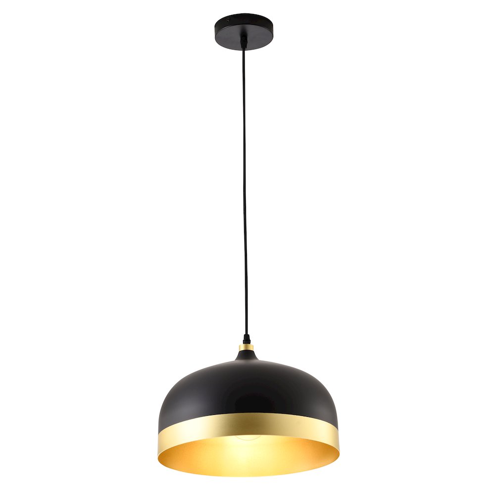 1-Light Black And Gold Aluminum Shade Pendant. Picture 1