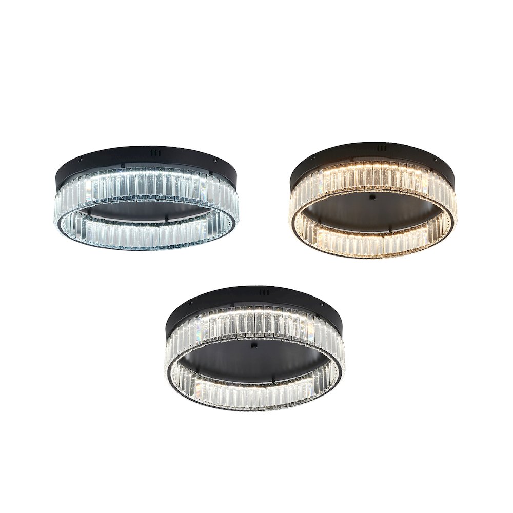 1-Light Satin Black Dimmable LED Flush Mount With Clear Crystals. Picture 6