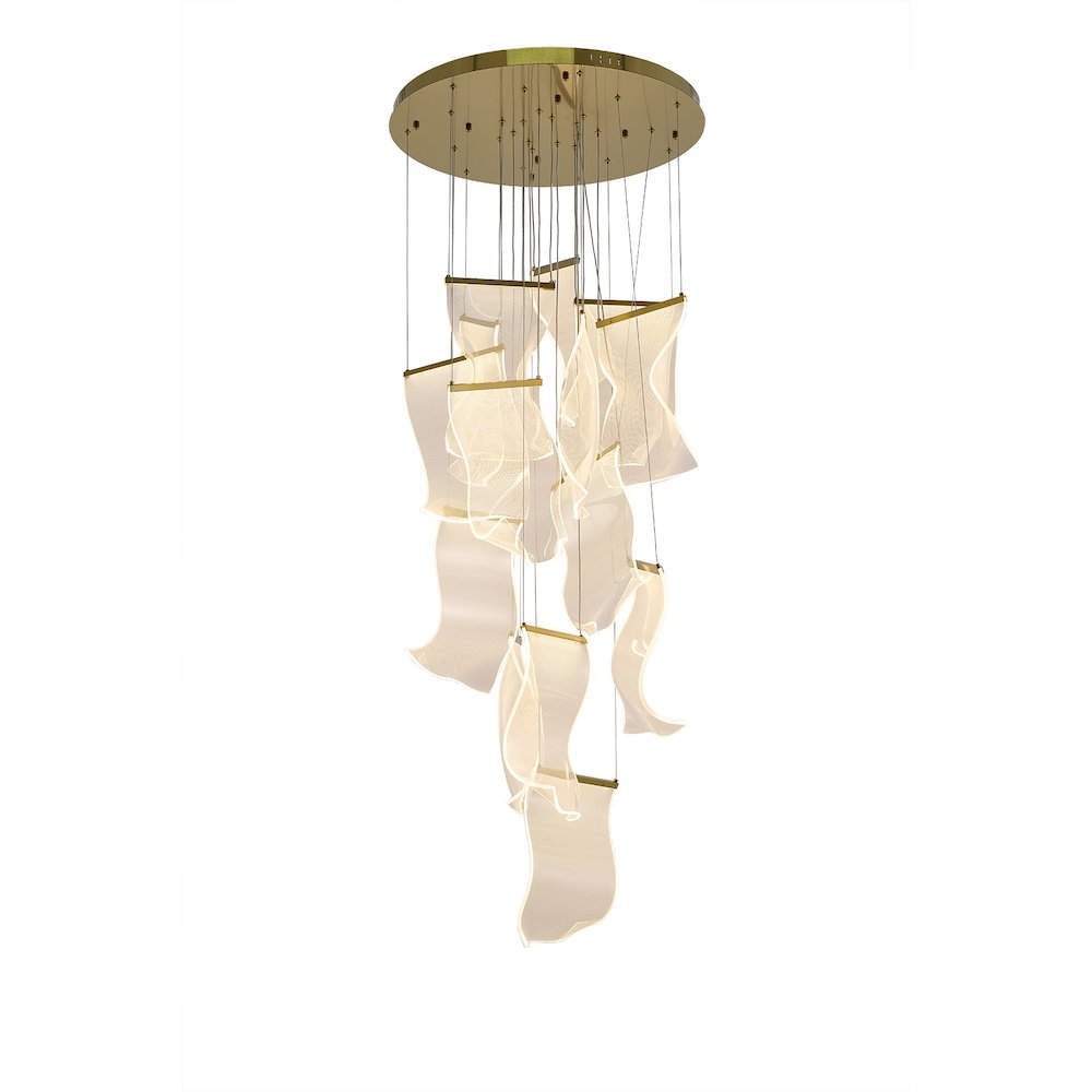 8-Light Brass Chandelier With Acrylic Crumbled Sheet Pendants. Picture 2