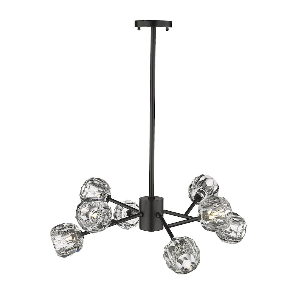 8-Light Black Chandelier With Clear Crystal Shades. Picture 1