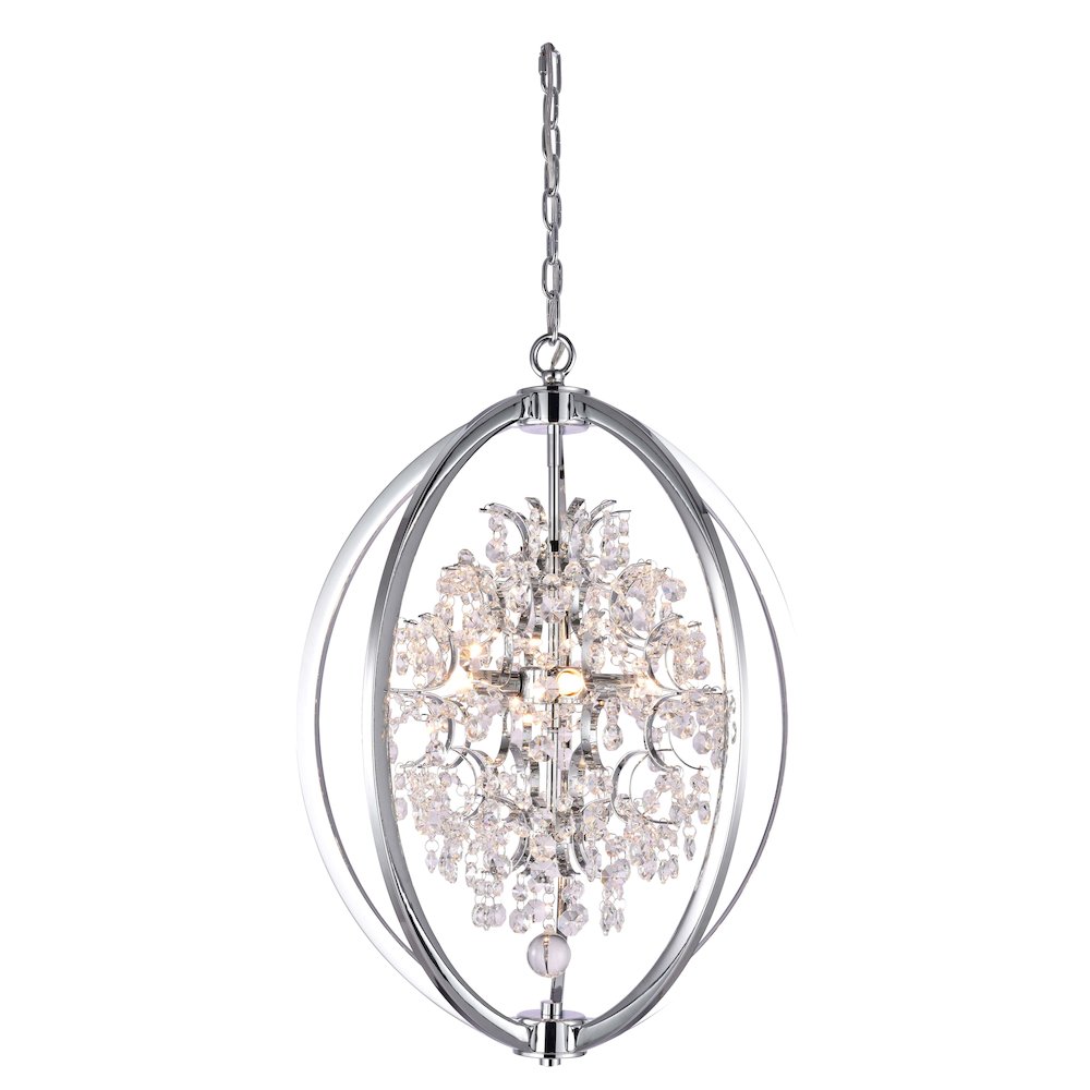 4-Light Chrome Metal Chandelier With Clear Crystals. Picture 1