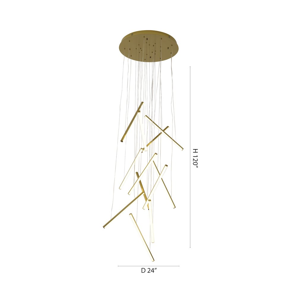 12-Light Brass Metal LED Chandelier With White Acrylic Diffusers. Picture 5