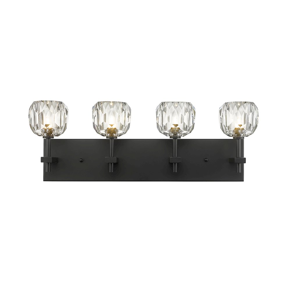 4-Light Black Wall Sconce With Clear Crystal Shades. Picture 3
