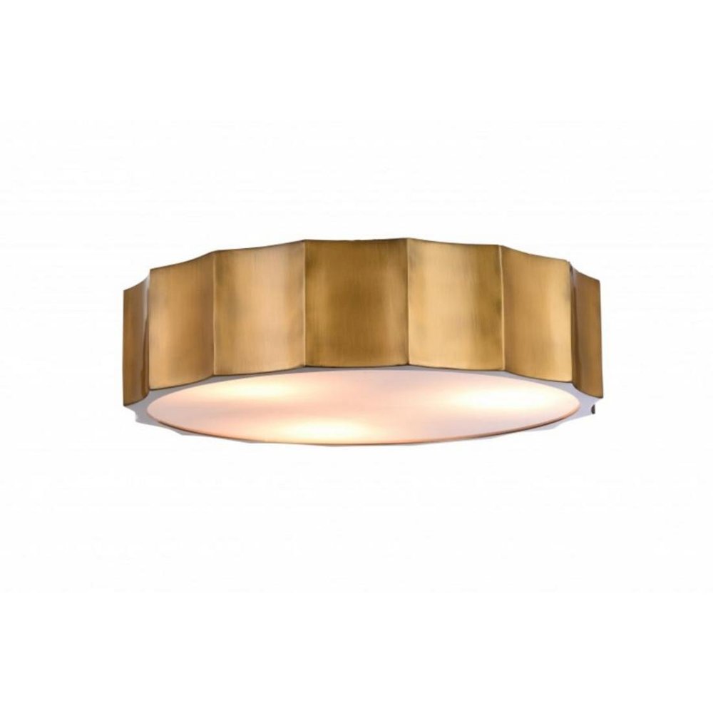 4-Light Brass Iron Flush Mount With A White Acrylic Bottom Cover. Picture 1