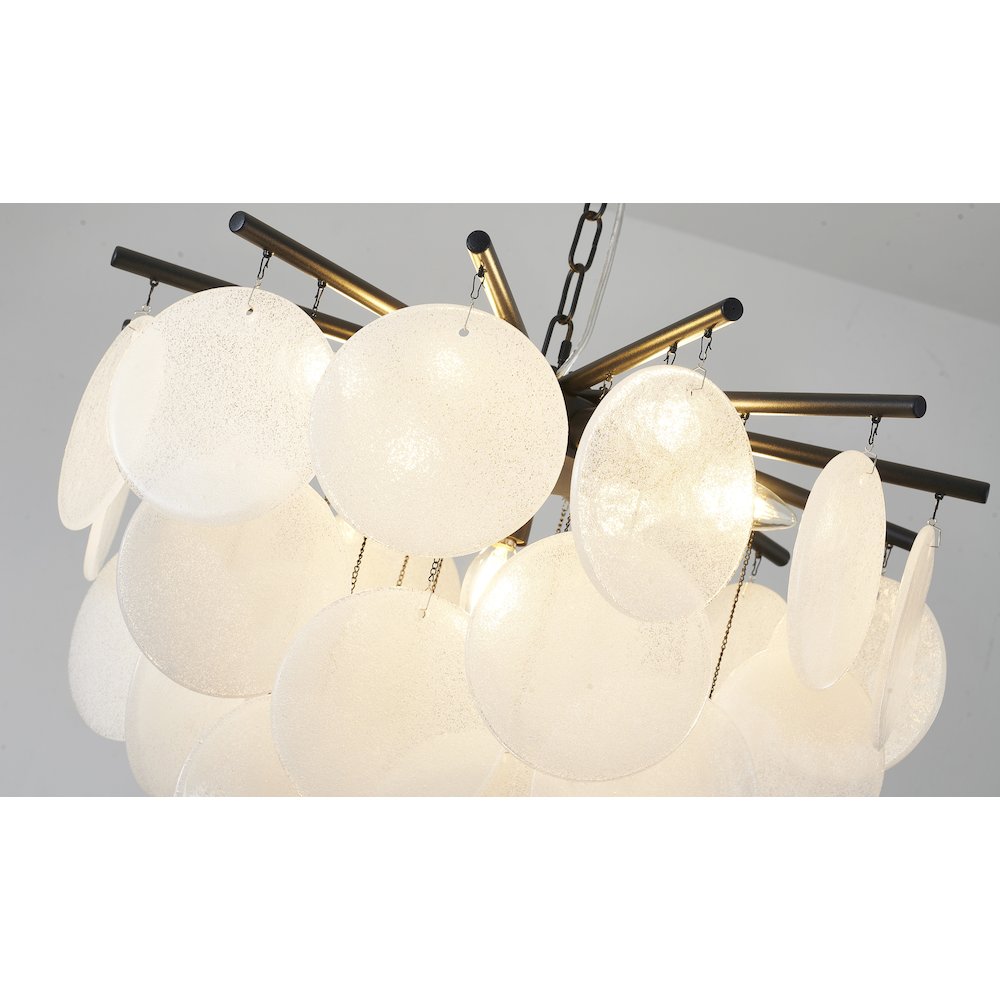 7-Light Satin Black Chandelier With Frosted White Glass Petals. Picture 9
