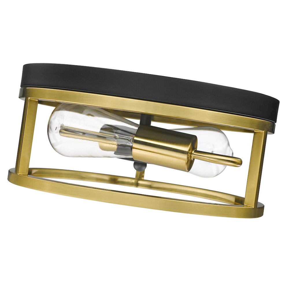2-Light Black And Gold Metal Flush Mount. Picture 4