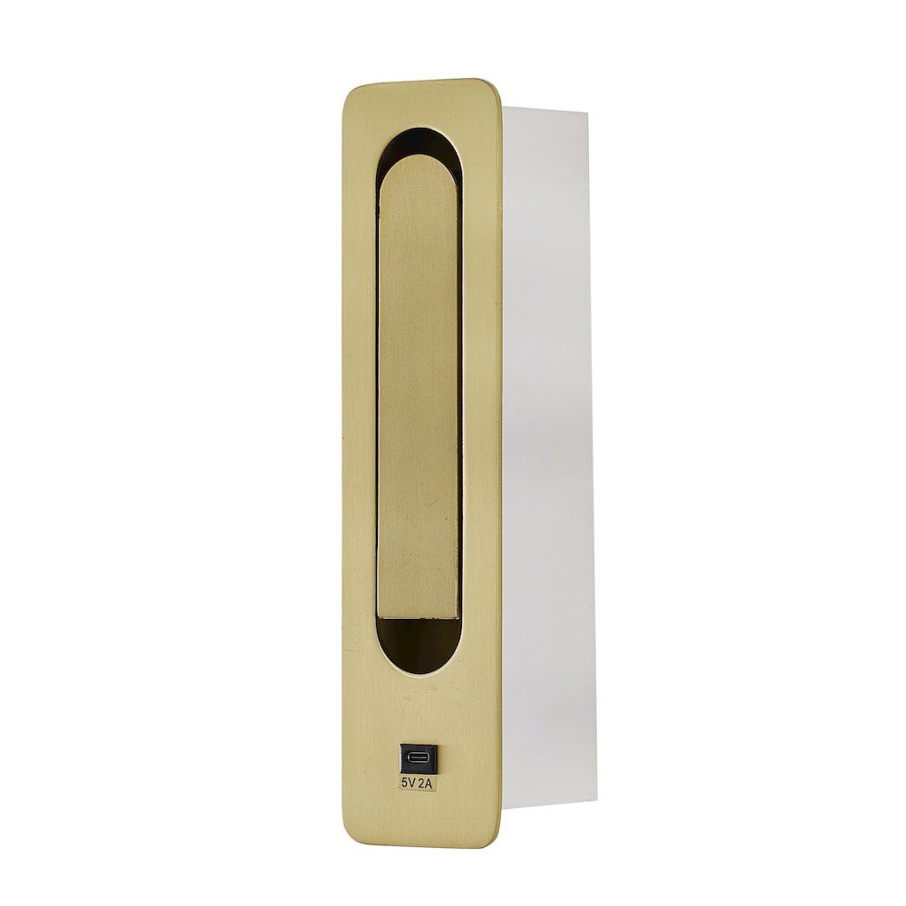 1-Light Satin Brass Metal LED Wall Sconce, One USB Port And A Clear Frosted Len. Picture 3