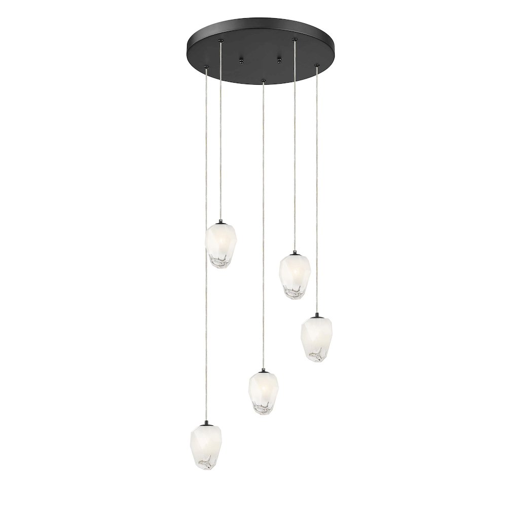 5-Light Black Chandelier With White Glass Shades. Picture 1