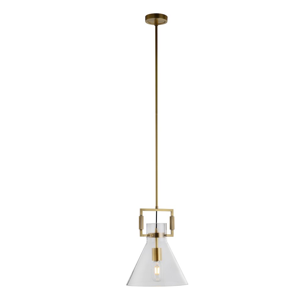 1-Light Brass Single Pendant With A Clear Glass Shade. Picture 1