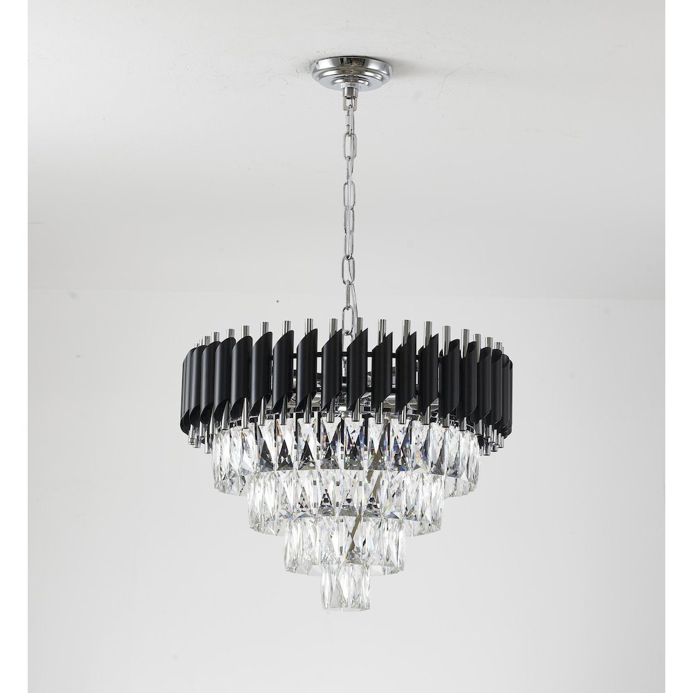 8-Light Chrome And Black Chandelier With Clear Crystals. Picture 2