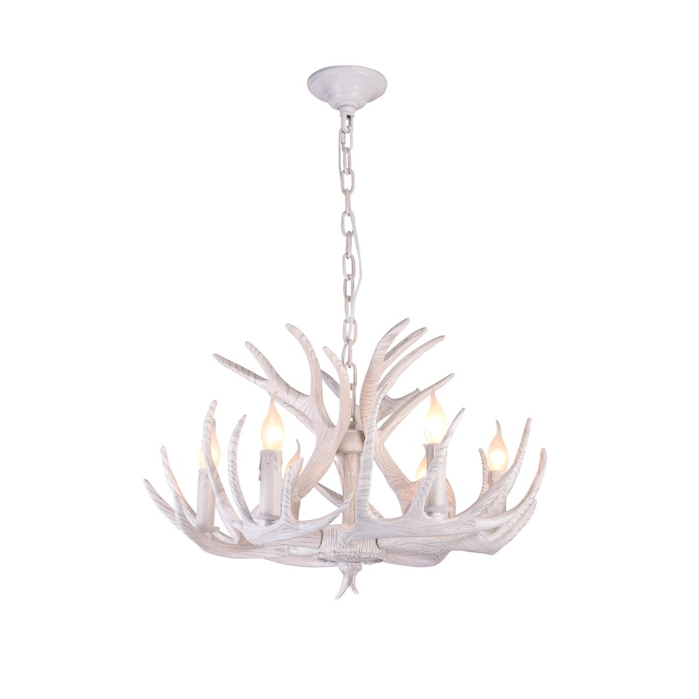 6-Light White Polyresin Antler Horn Chandelier. Picture 1