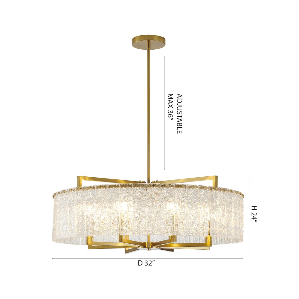 8-Light Brass Chandelier With Hanging Clear Rippled Glass. Picture 7