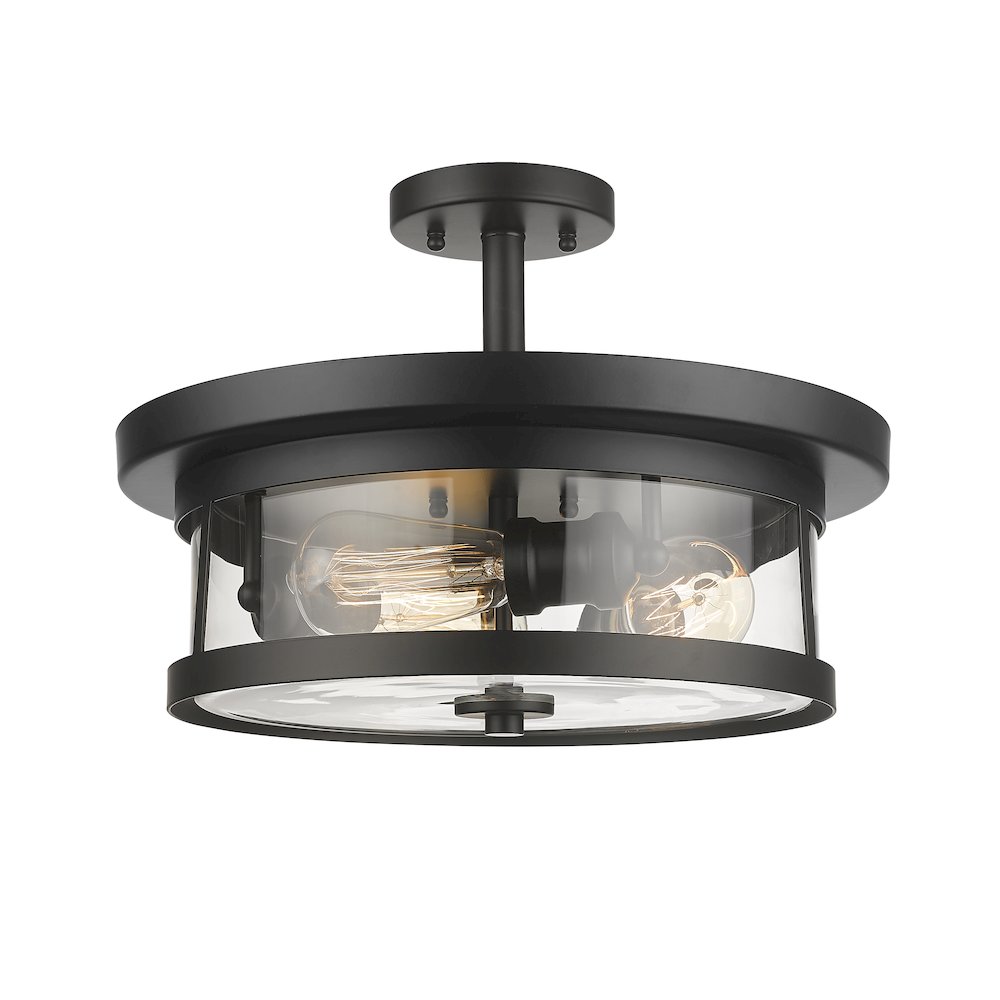 3-Light Black Flush Mount With A Clear Glass Shade. Picture 2