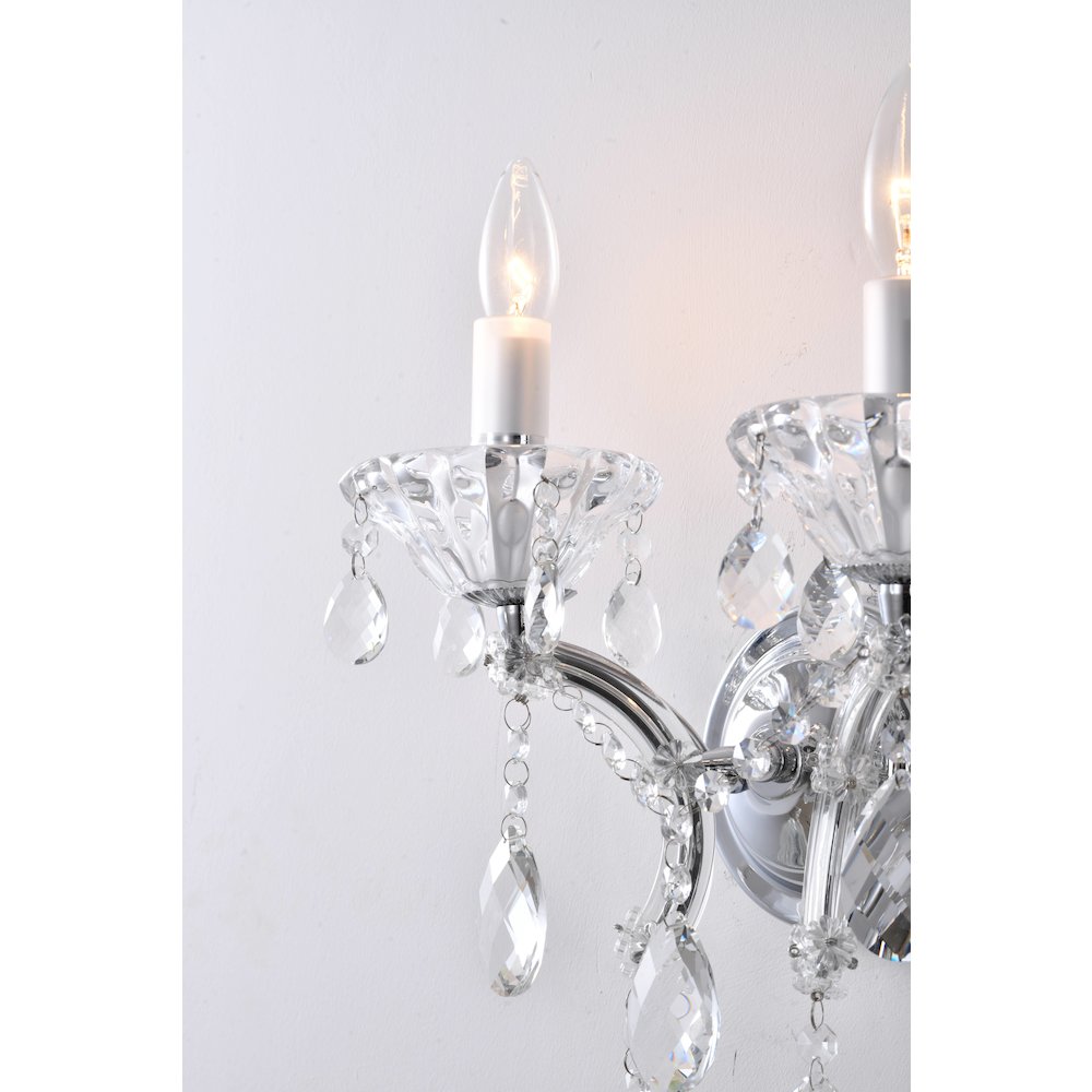 2-Light Chrome Metal Wall Sconce With Clear Crystal Accents. Picture 3