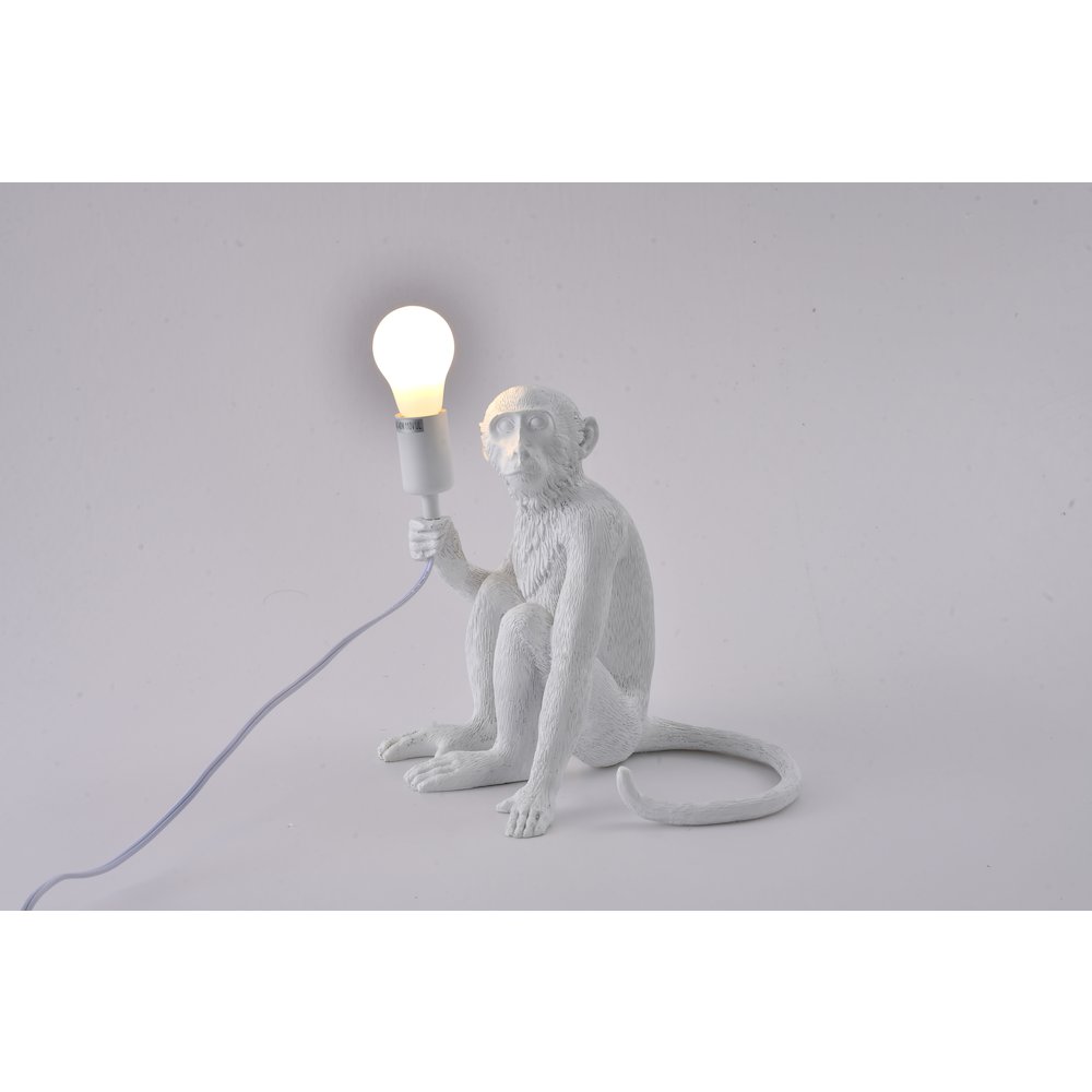1-Light White Sitting Resin Monkey Table Lamp. Picture 2