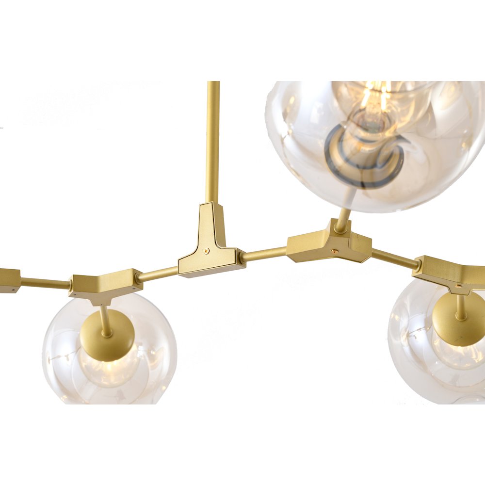8-Light Gold Metal Chandelier With Amber Glass Shades. Picture 4