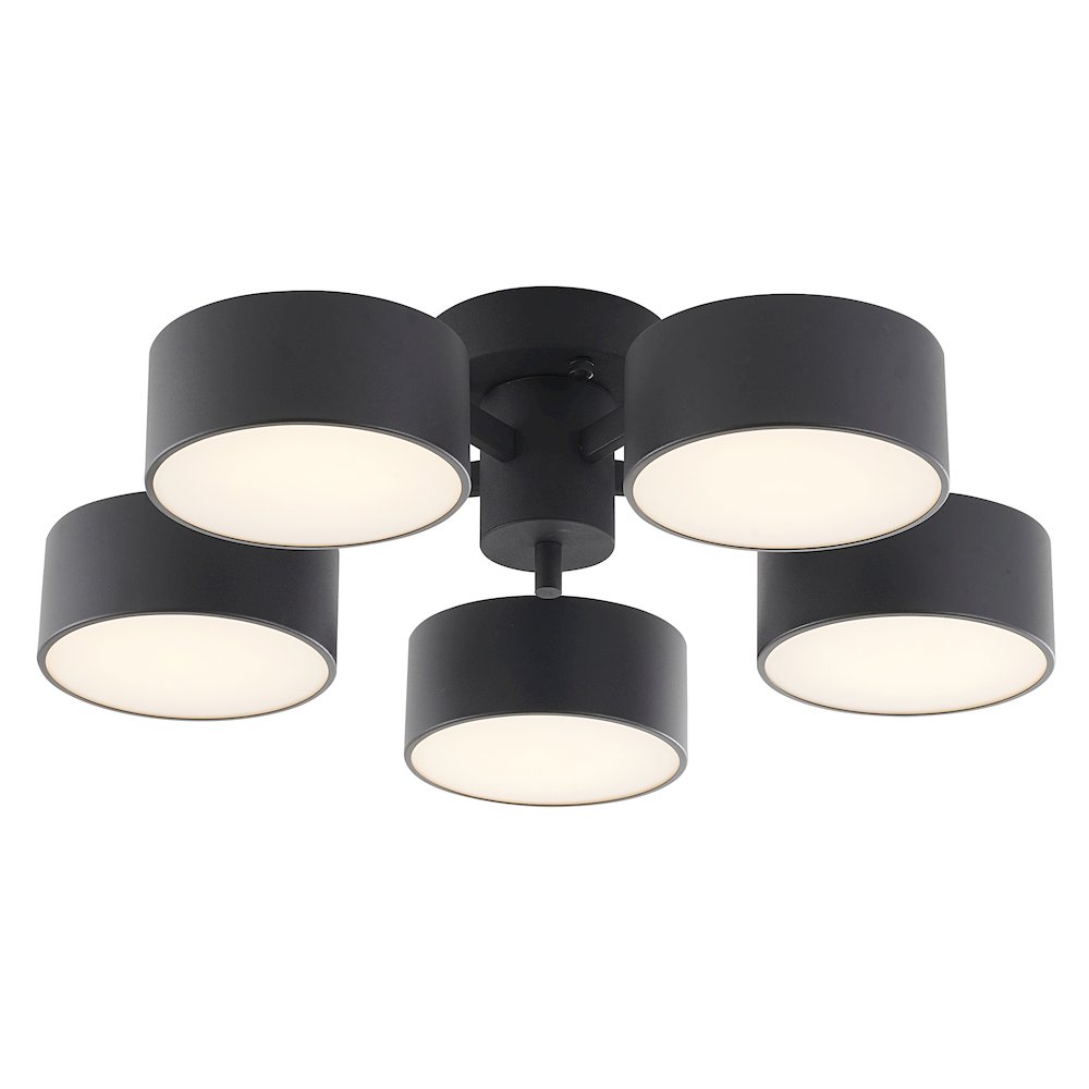 5-Light Black LED Semi Flush Mount With Black Shades And White Frosted Diffusers. Picture 3