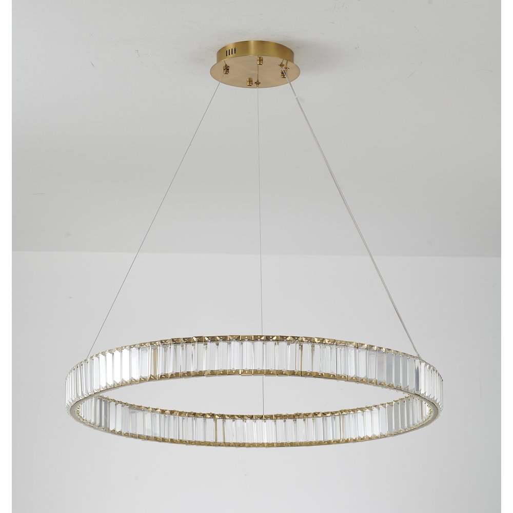 1-Light Gold Steel LED Chandelier With Crystals. Picture 6