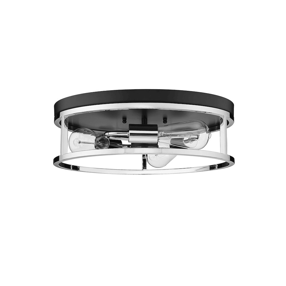 3-Light Black And Chrome Metal Flush Mount. Picture 3