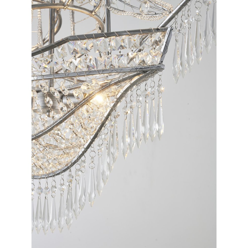 4-Light Antique Silver Iron Chandelier With Clear Crystals. Picture 3