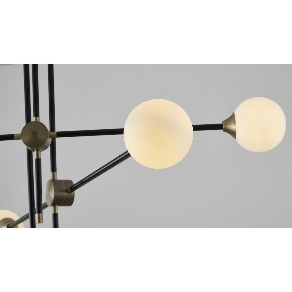 6-Light Black Metal Chandelier With Frosted Glass Shades. Picture 2