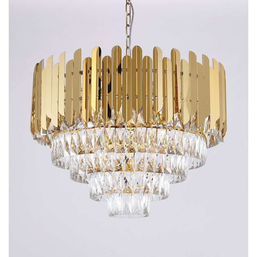 15-Light Gold Stainless Steel Chandelier With Clear Crystals. Picture 4