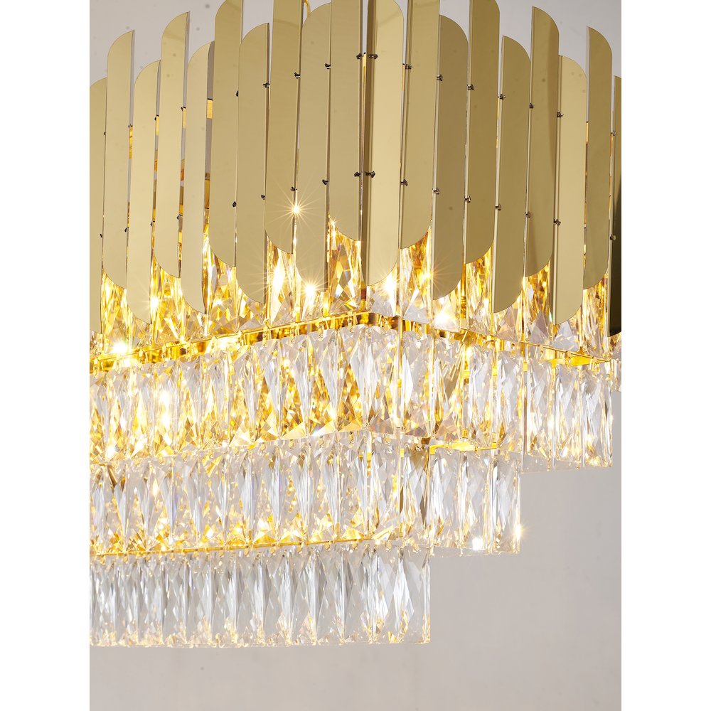 14-Light Gold Stainless Steel Chandelier With Clear Crystal Accents. Picture 2