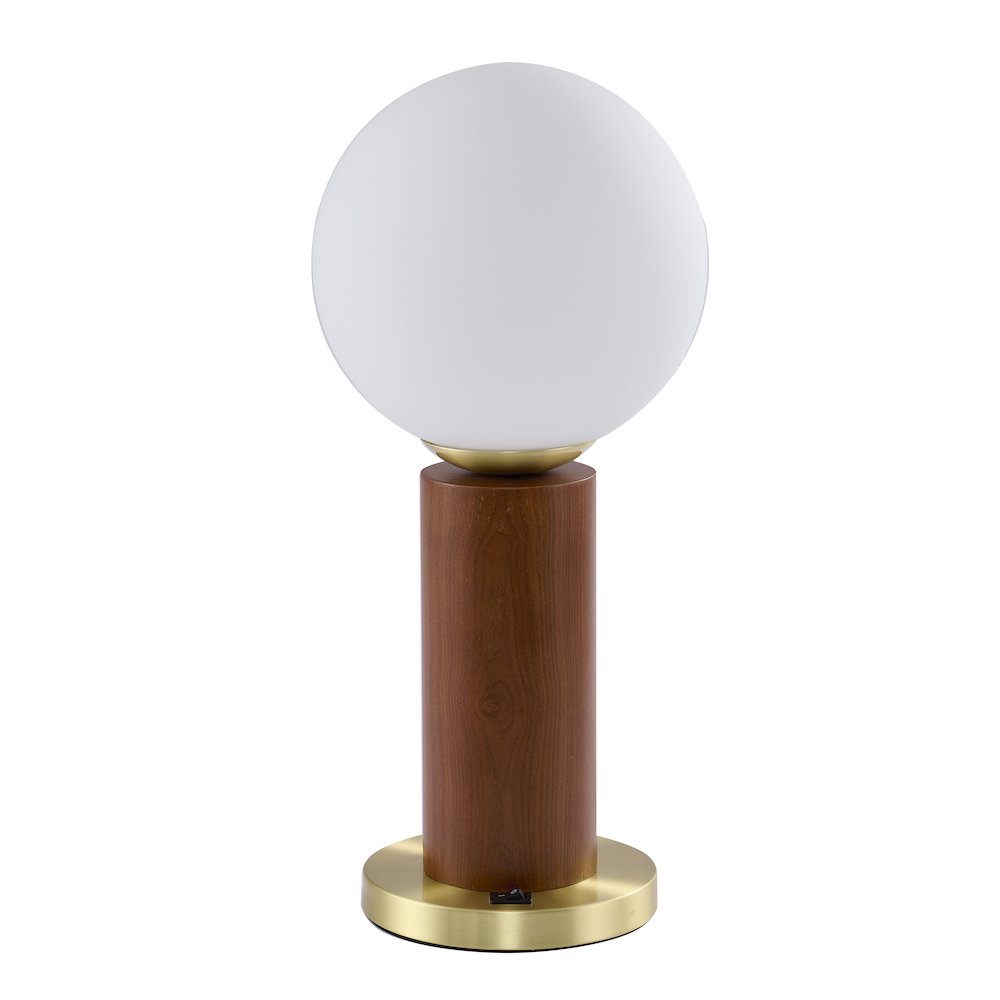 1-Light Black And Satin Brass Table Lamp With A White Glass Shade. Picture 2