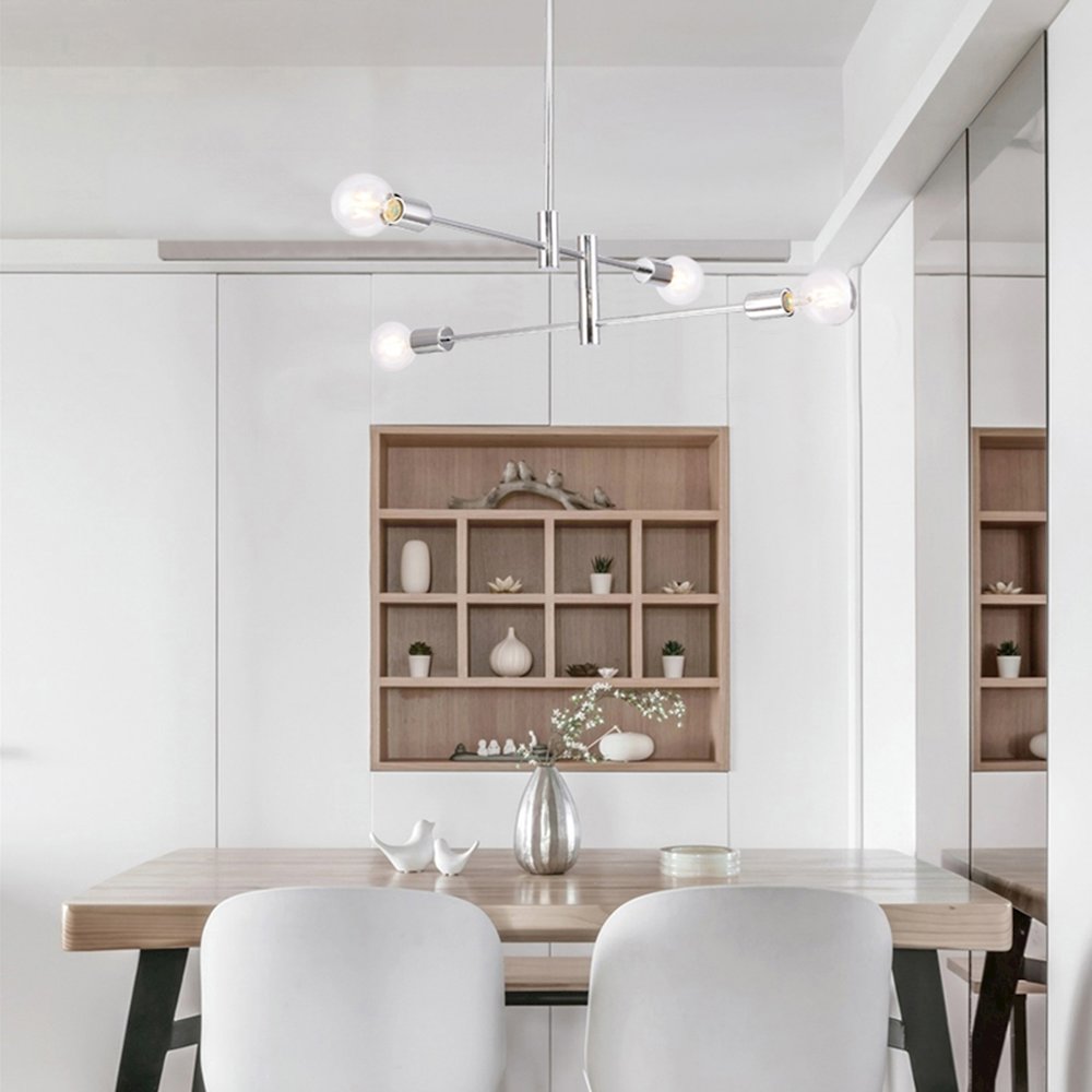 4-Light Chrome Pipe Arm Chandelier. Picture 4