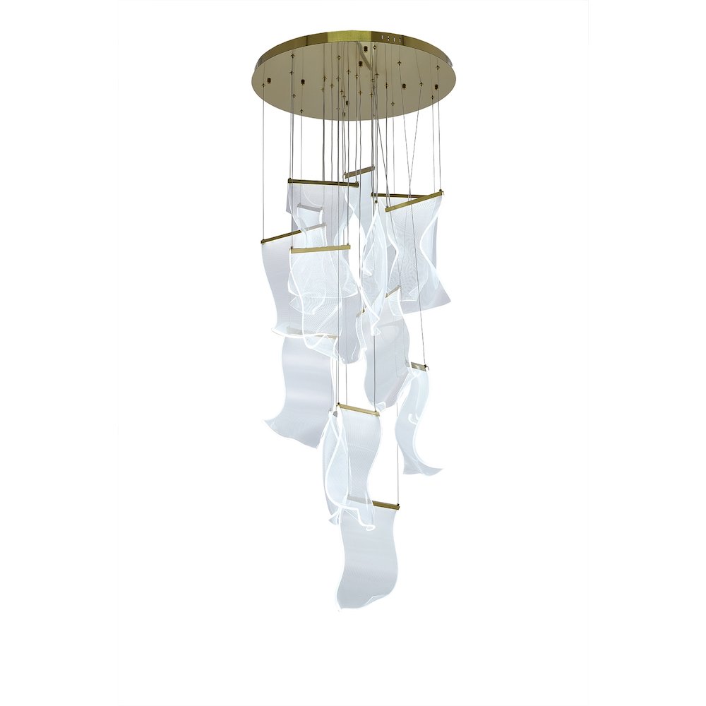 8-Light Brass Chandelier With Acrylic Crumbled Sheet Pendants. Picture 3