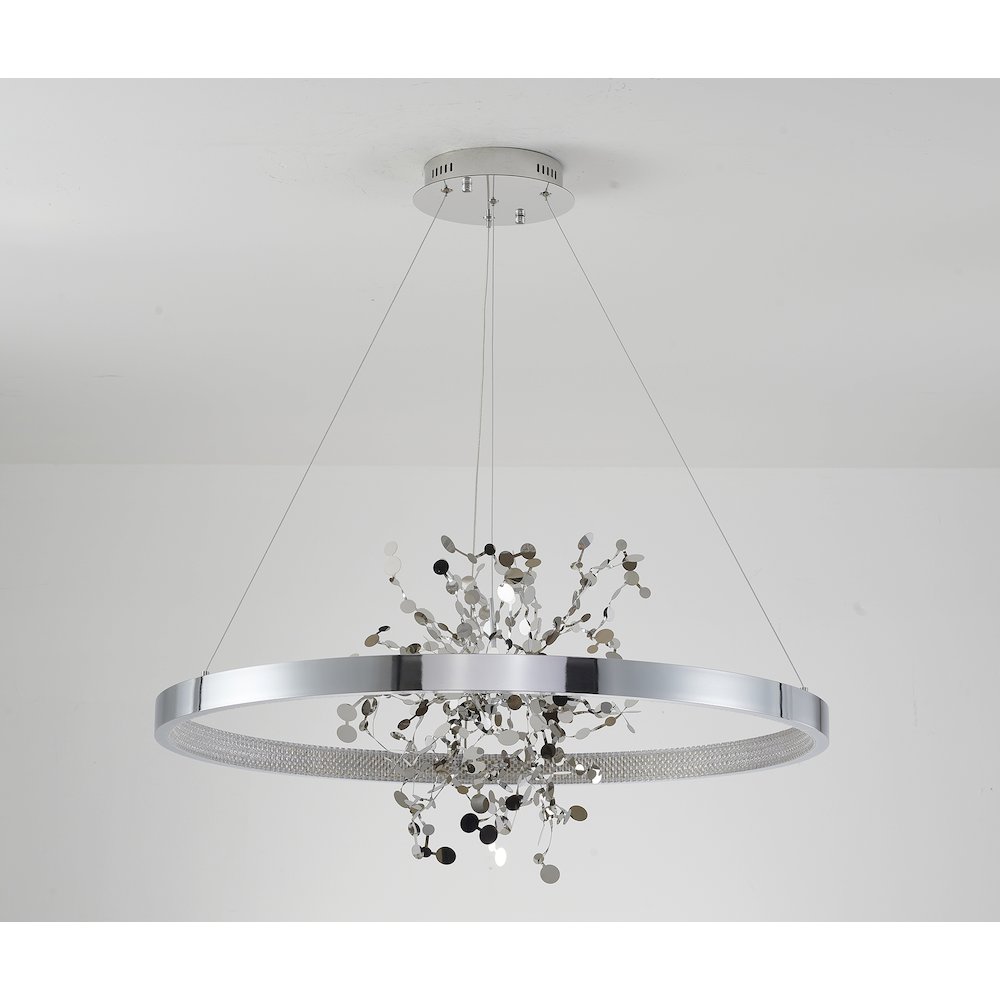 1-Light Chrome Stainless Steel LED Chandelier, Chrome Aluminum Confetti Interior. Picture 2