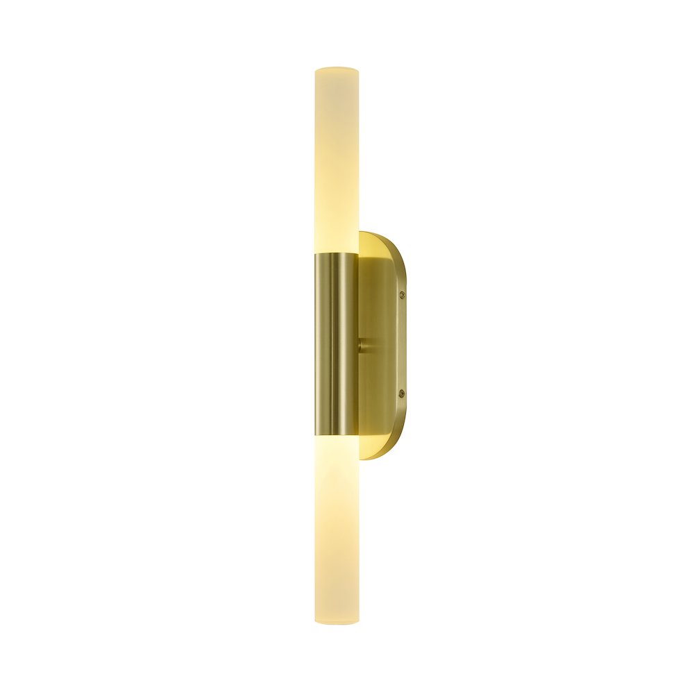 2-Light Satin Brass Wall Sconce Lighting With White Frosted Acrylic Shades. Picture 1