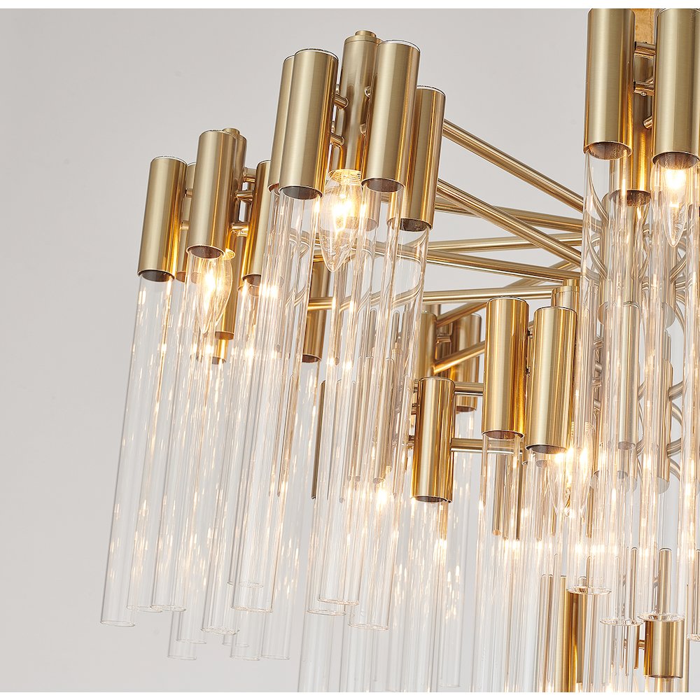 16-Light Gold Metal Chandelier With Clear Glass Rods. Picture 3