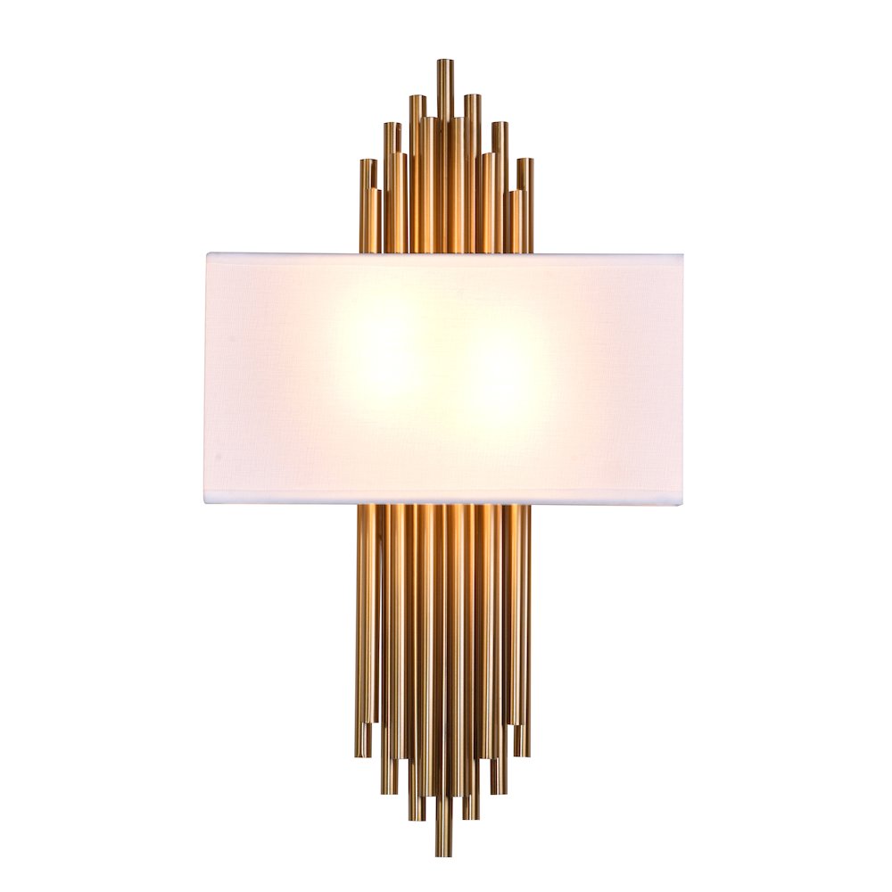 2-Light Gold Rod Wall Sconce With A White Shade. Picture 1