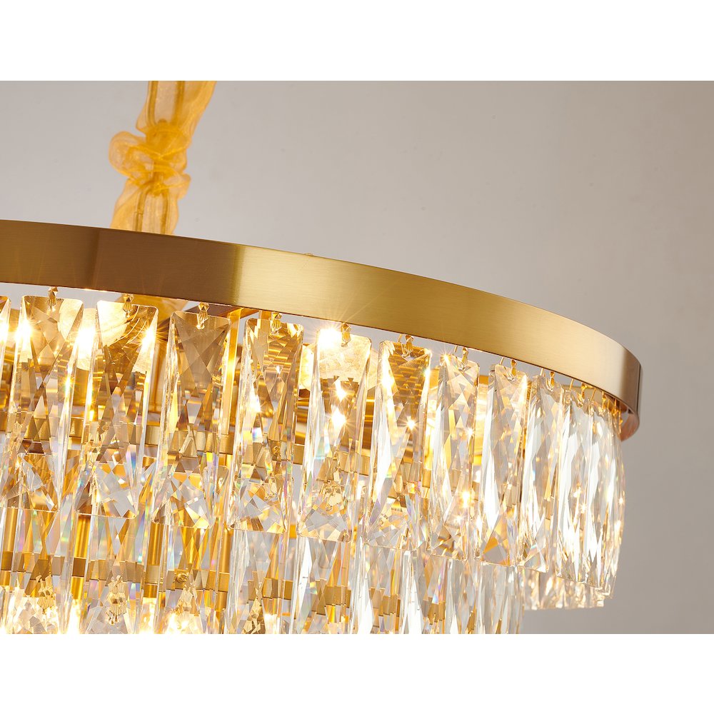 14-Light Gold Metal Chandelier With Clear Crystals. Picture 3