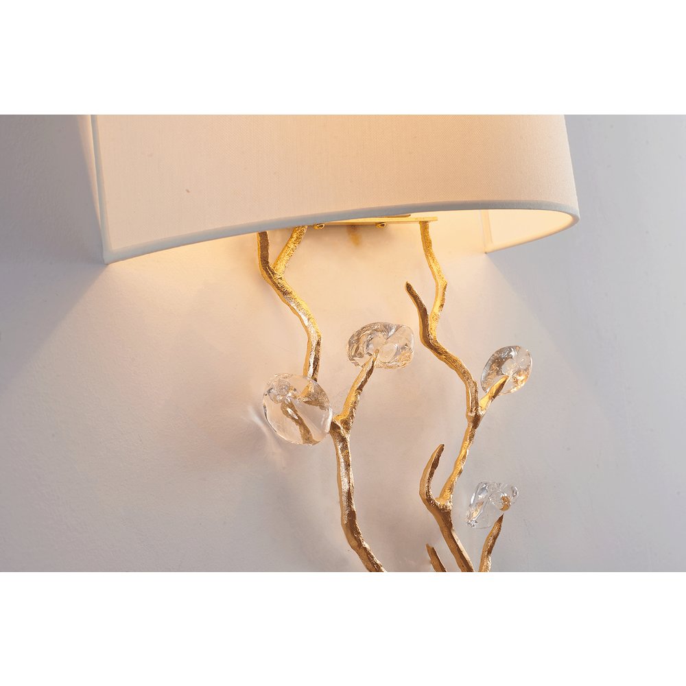 1-Light Gold Wall Sconce With Clear Glass Accents And A Fabric Shade. Picture 3