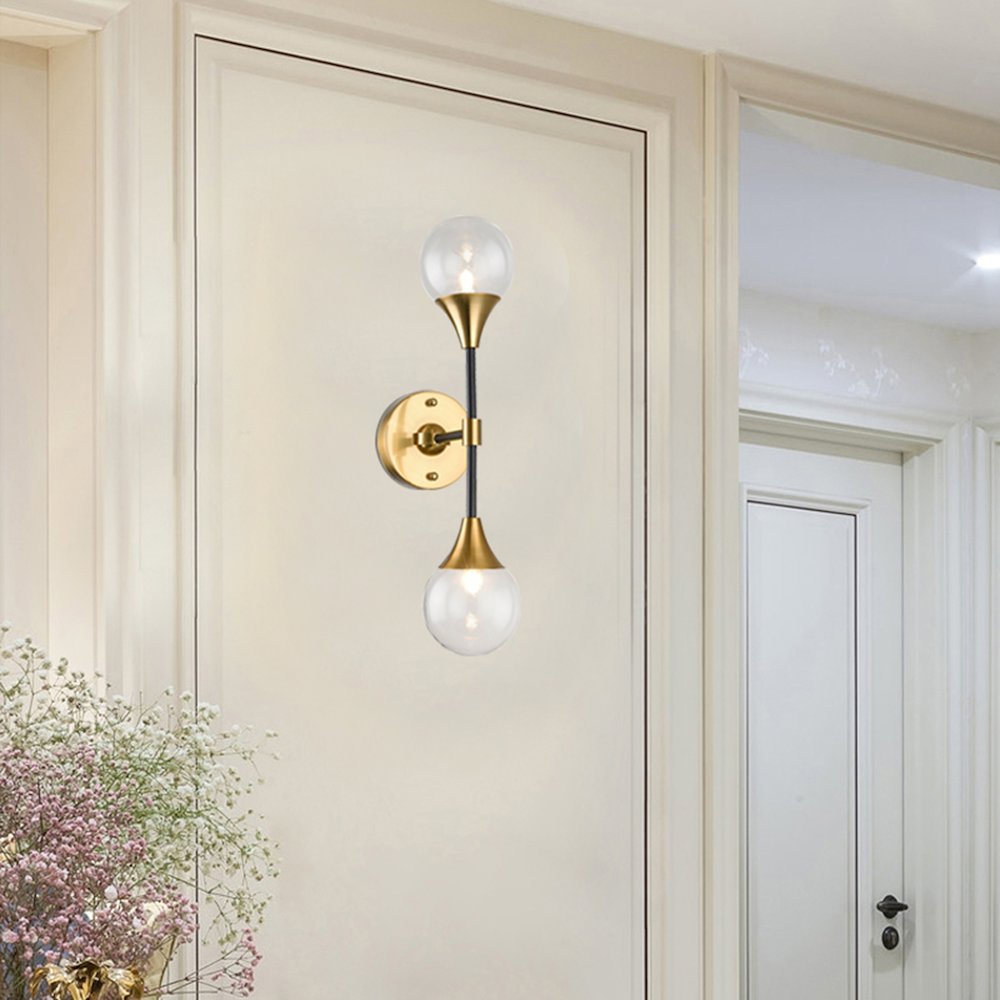2-Light Black And Gold Metal With Clear Glass Shades. Picture 2