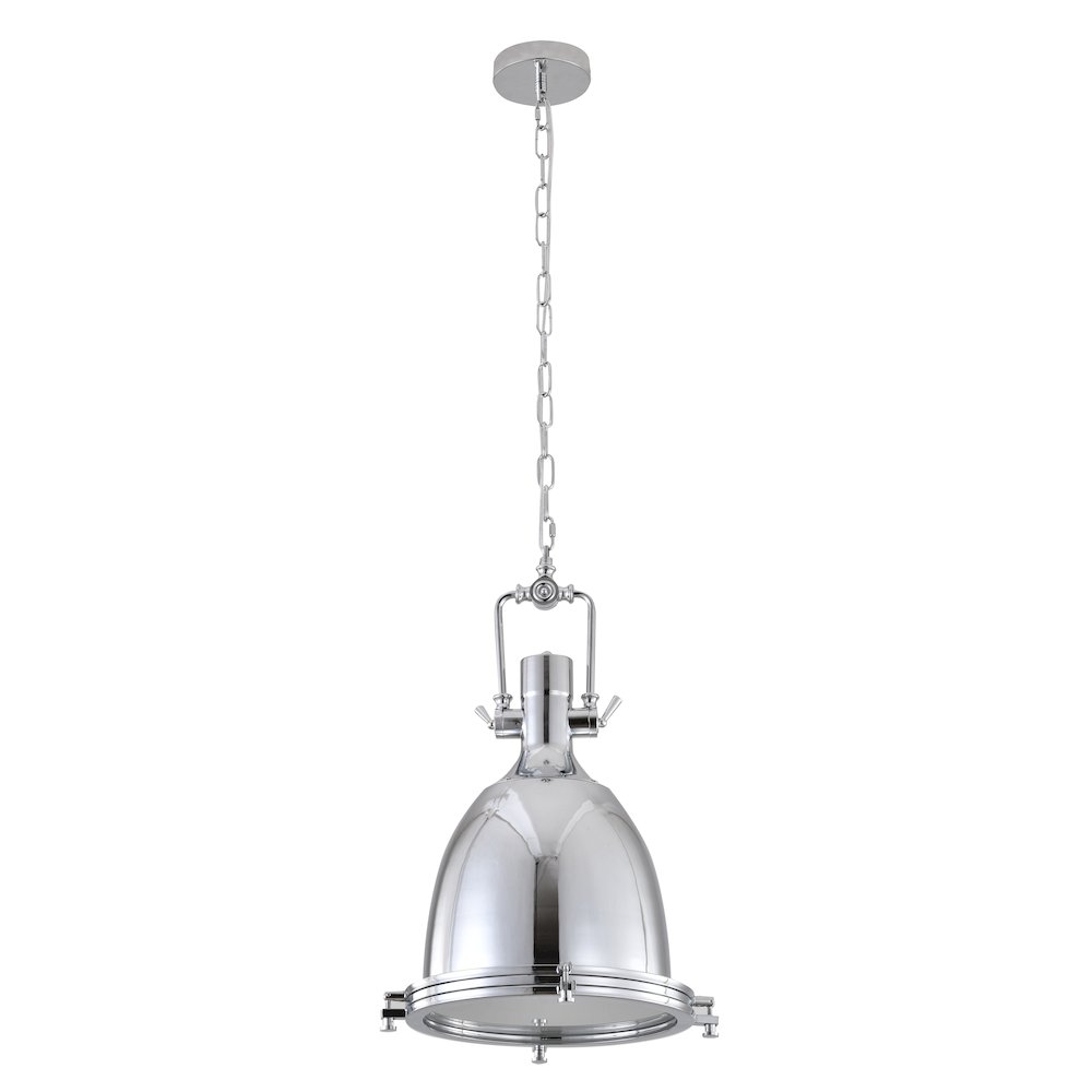 1-Light Chrome Iron Single Pendant With A Frosted Glass Shade. Picture 2