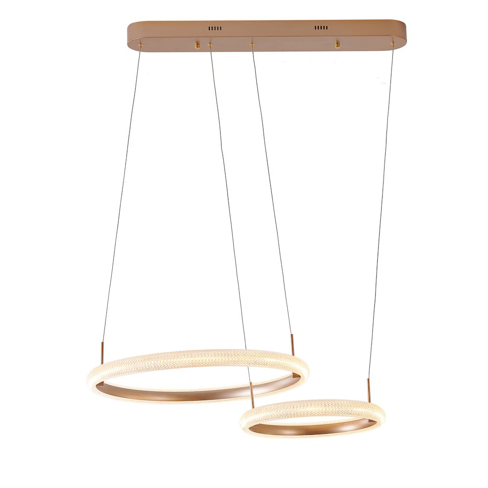 2-Light Gold Dimmable LED Chandelier With Clear Acrylic Diffusers. Picture 1