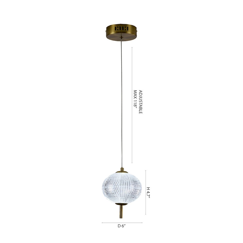 1-Light Brass Dimmable LED Single Pendant With A Clear PC Shade. Picture 9