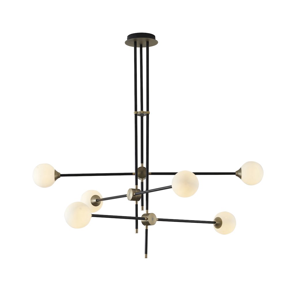 6-Light Black Metal Chandelier With Frosted Glass Shades. Picture 1