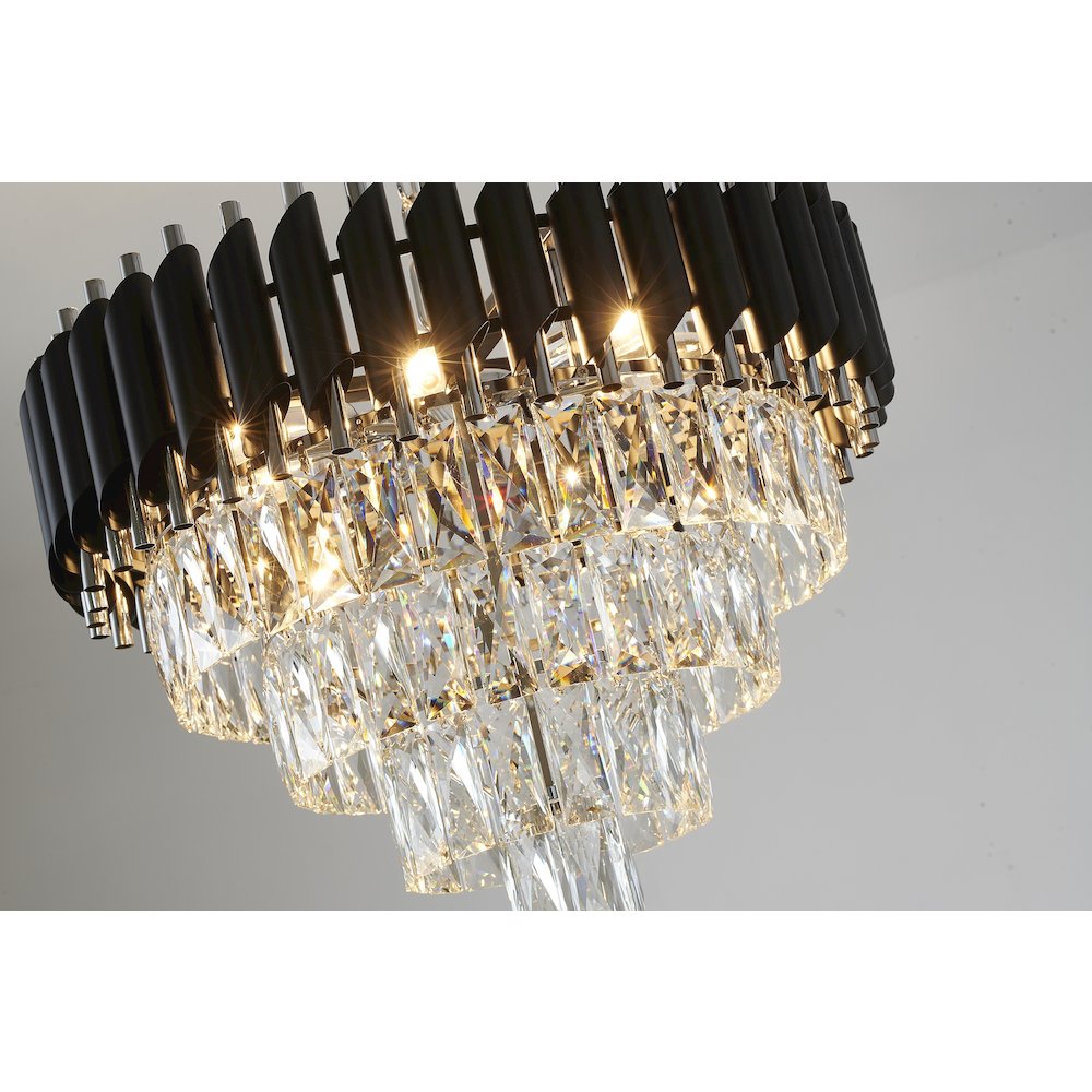 8-Light Chrome And Black Chandelier With Clear Crystals. Picture 6