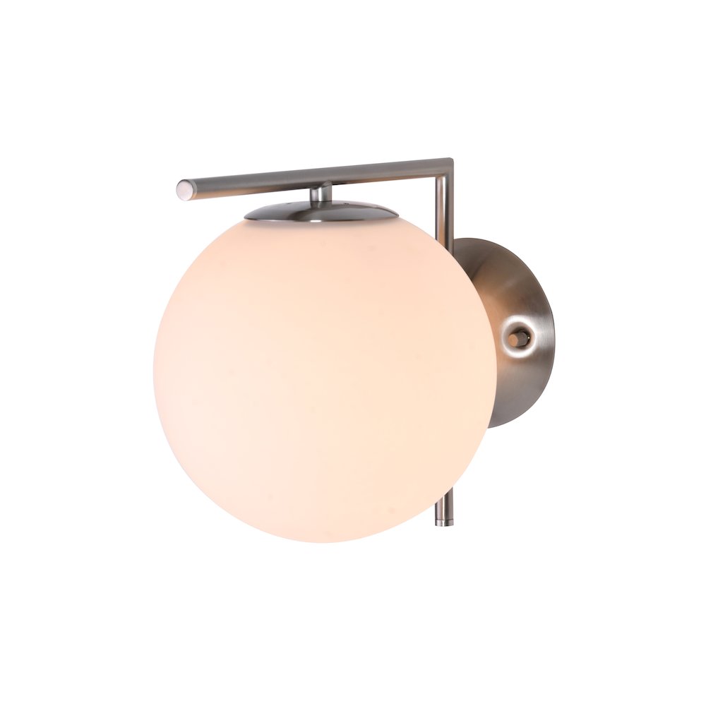 1-Light Satin Nickel Metal Wall Sconce With A Milk White Glass Shade. Picture 1