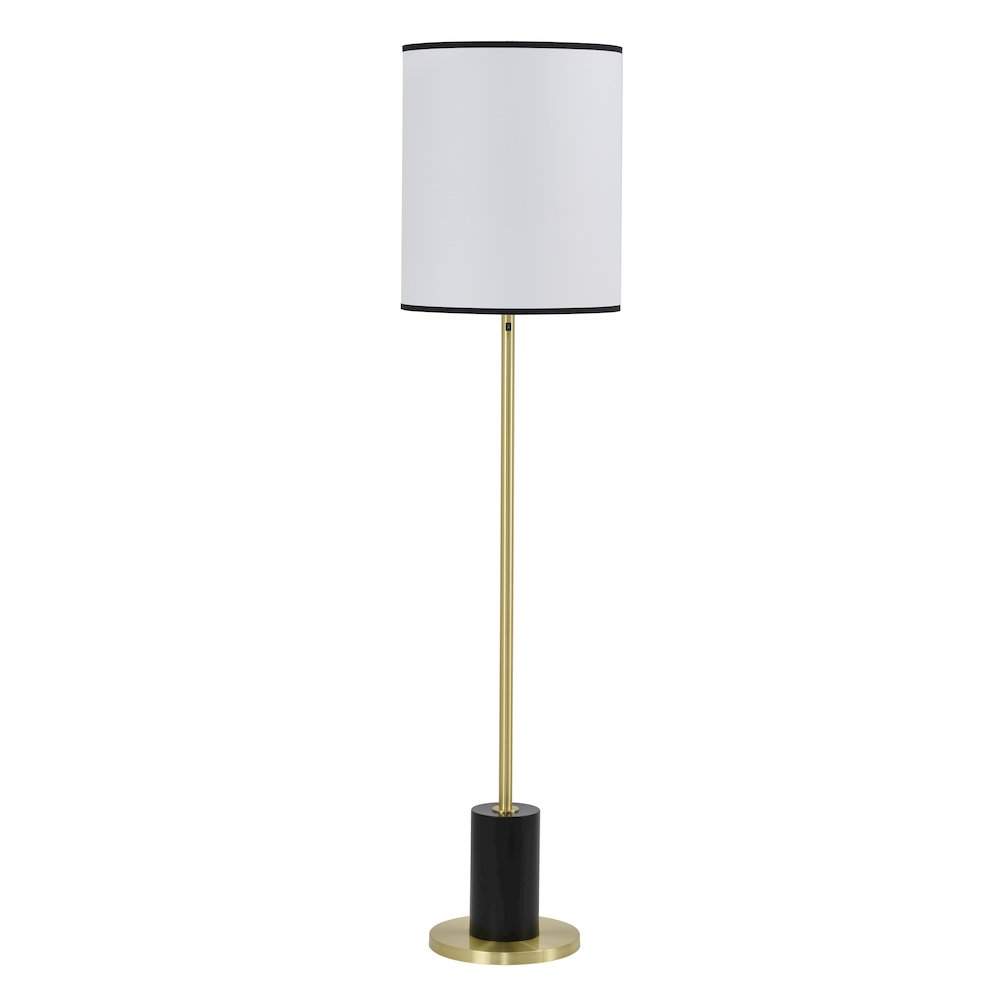 2-Light Black And Satin Brass Floor Lamp With A White Linen Shade. Picture 2