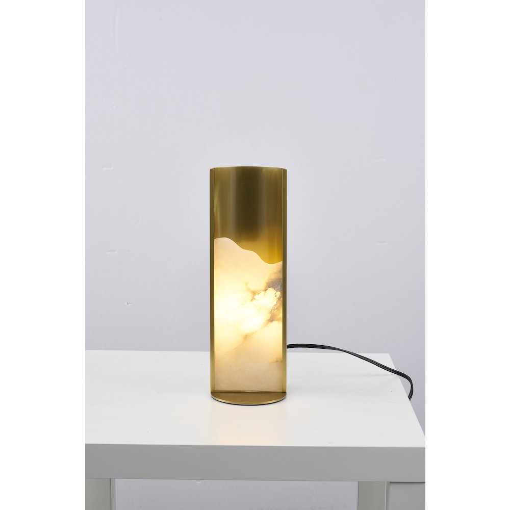 1-Light Stain Brass Aluminum Table Lamp With A White Alabaster. Picture 2
