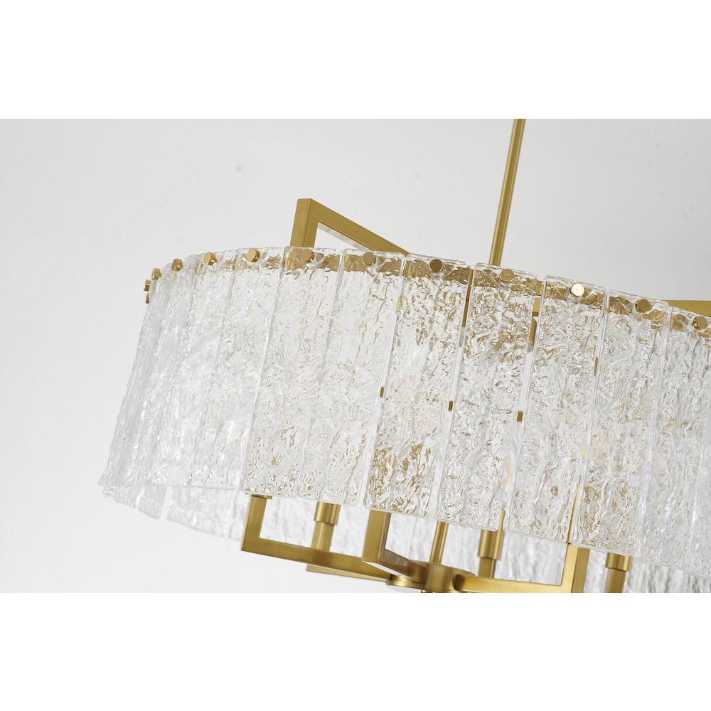 6-Light Brass Chandelier With Hanging Clear Rippled Glass. Picture 4