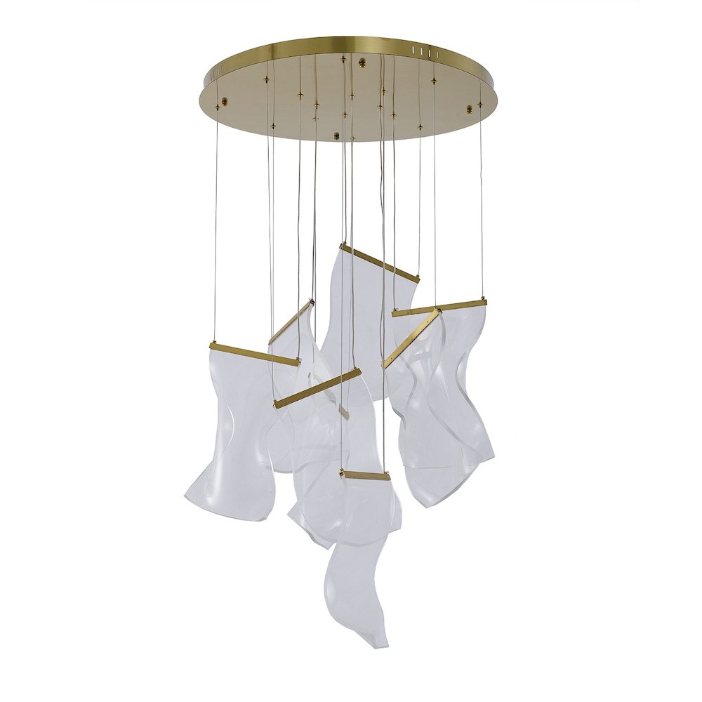 7-Light Brass Chandelier With Acrylic Crumbled Sheet Pendants. Picture 2