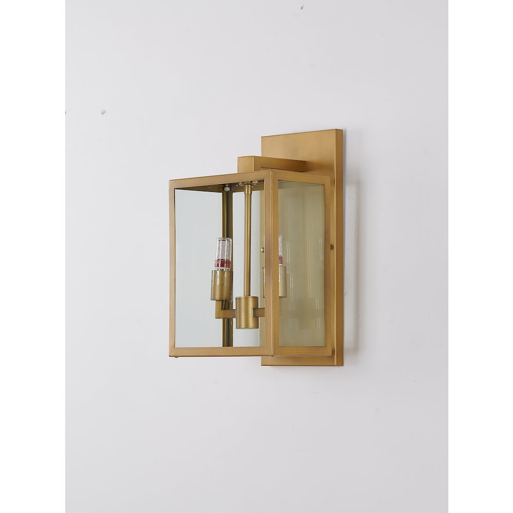 2-Light Brass Outdoor Wall Sconce With A Glass Shade. Picture 5