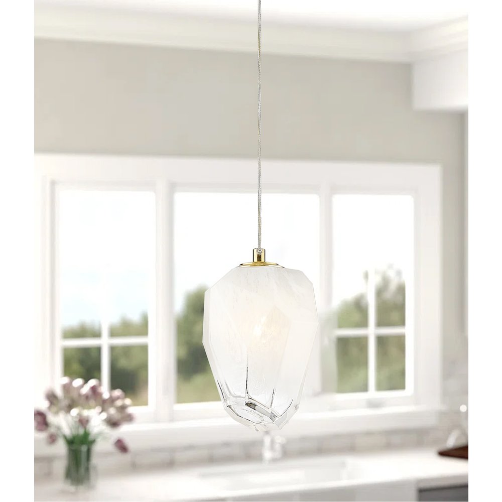 1-Light Gold Pendant With A White Glass Shade. Picture 5