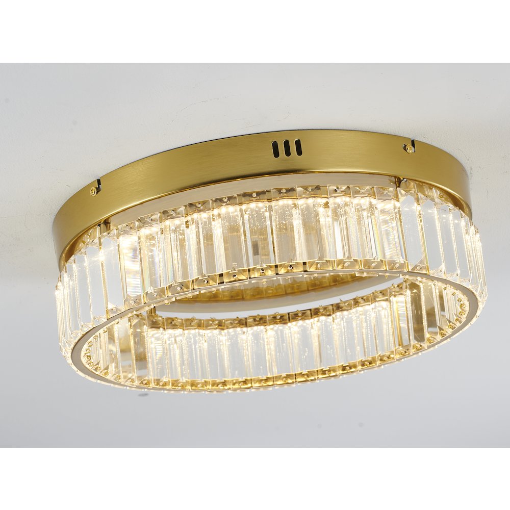 1-Light Brass Dimmable LED Flush Mount With Clear Crystals. Picture 6